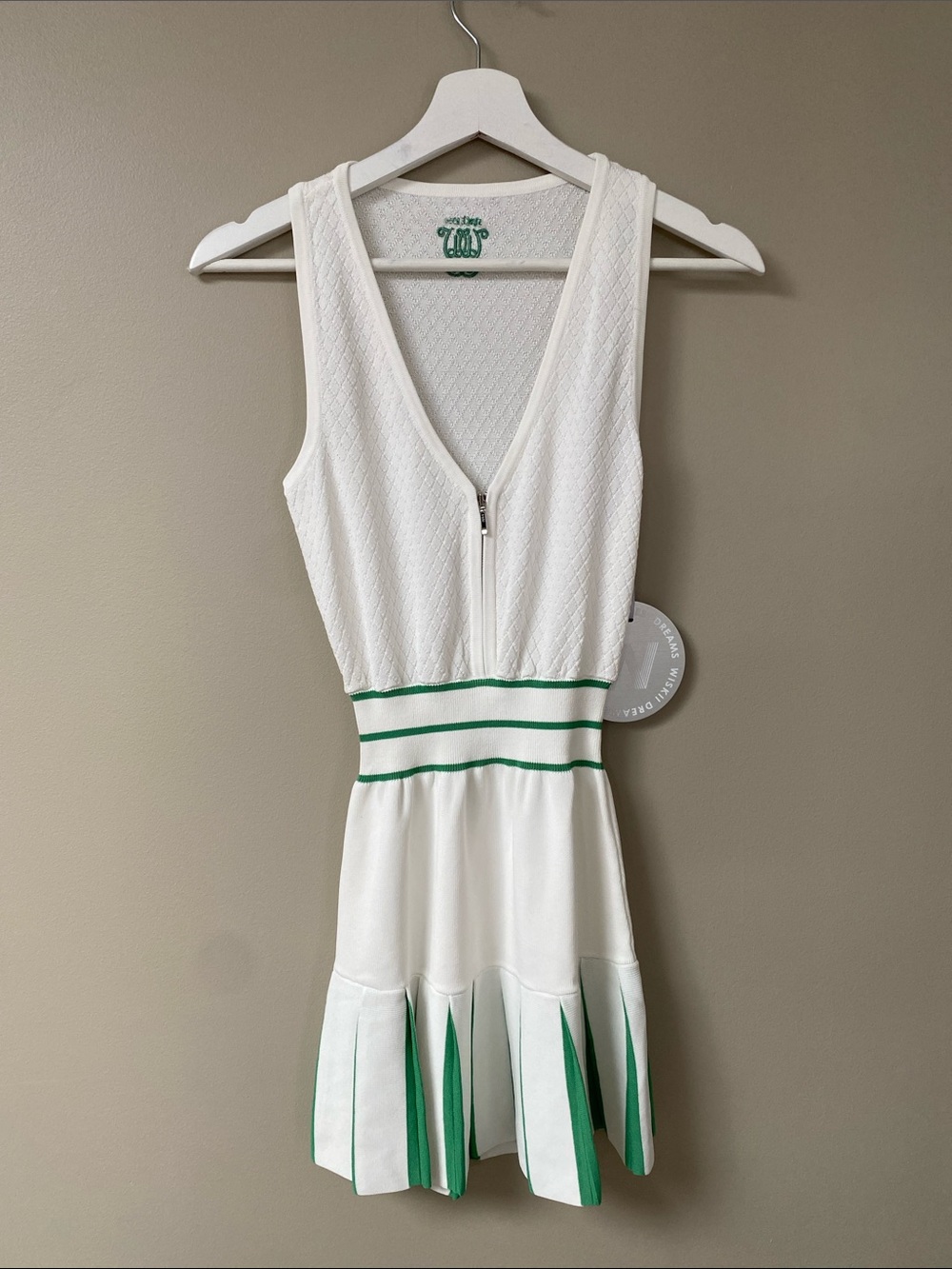 Wiskii White Tennis Dress with Green Trim